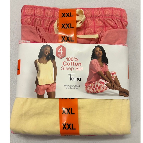 Felina Other - Felina Womens 4 Piece 100% Cotton Sleep Set Pajama T-Shirt Cami Capri XXL C8242